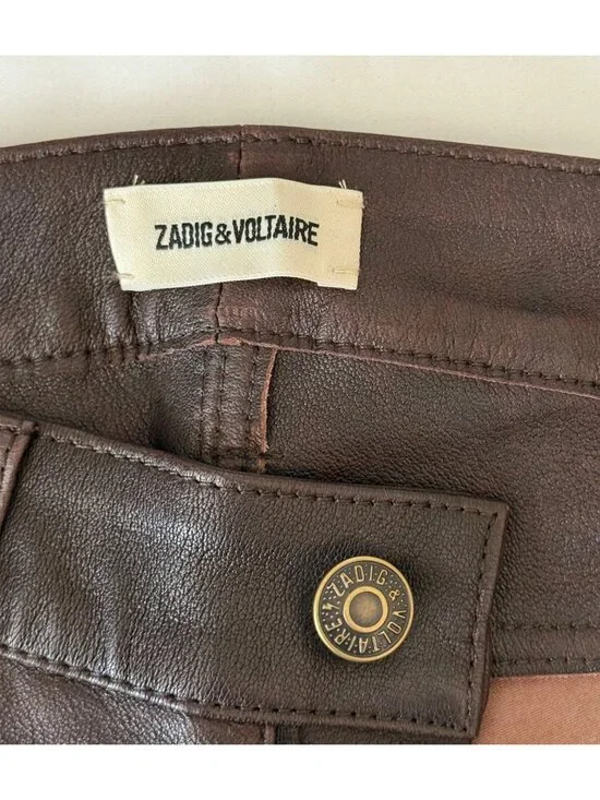 Zadig & Voltaire Women's Phlame Sheep Leather Pants Skinny Fit Chocolate Brown - Picture 3 of 8